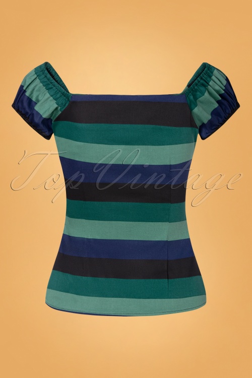 Collectif Clothing - 50s Dolores Twilight Stripe Top in Green 4