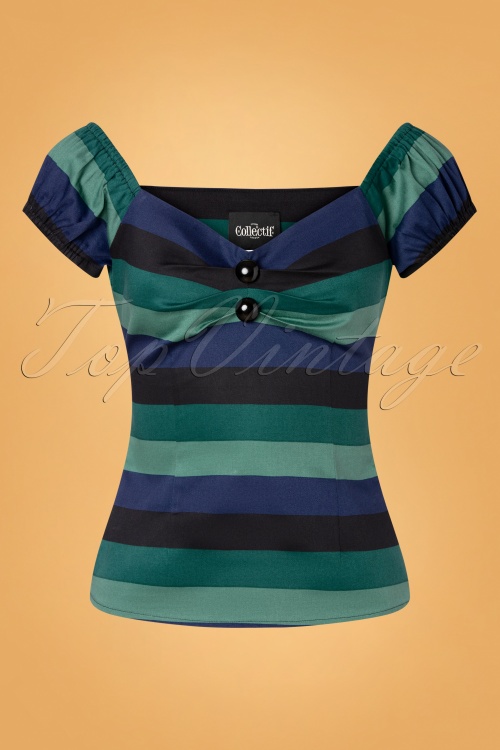 Collectif Clothing - 50s Dolores Twilight Stripe Top in Green