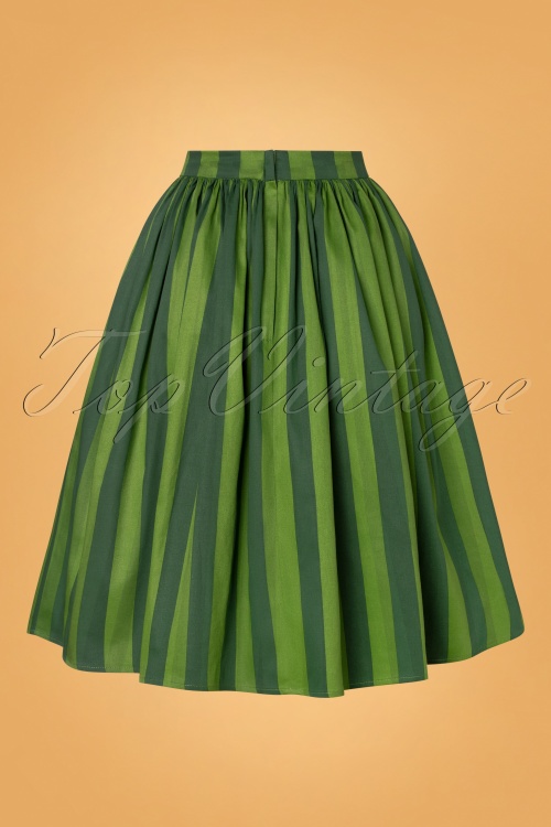 Collectif Clothing - 50s Jasmine Garden Stripe Swing Skirt in Green 3