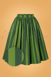 Collectif Clothing - 50s Jasmine Garden Stripe Swing Skirt in Green 2
