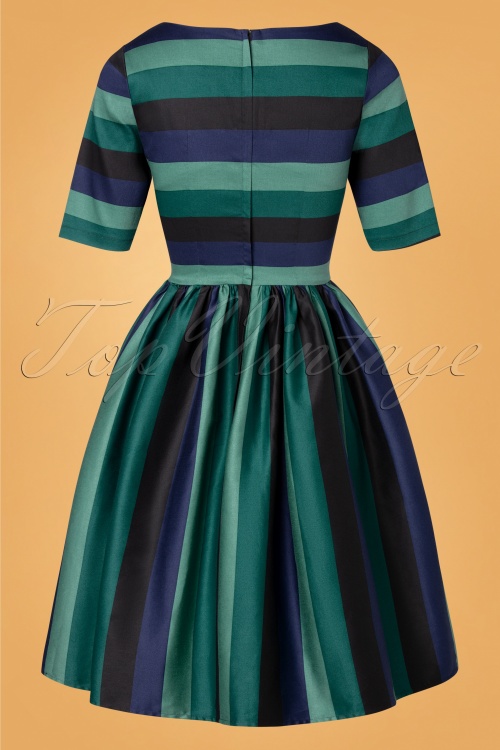 Collectif Clothing - 50s Amber-Lea Twilight Stripe Swing Dress in Green 4