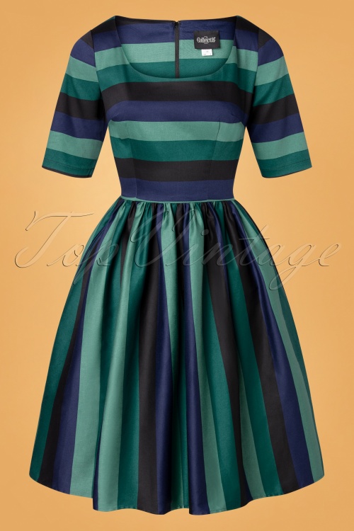 Collectif Clothing - Amber-Lea Twilight Stripe Swing Dress Années 50 en Vert 