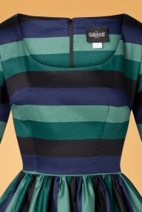 Collectif Clothing - 50s Amber-Lea Twilight Stripe Swing Dress in Green 3