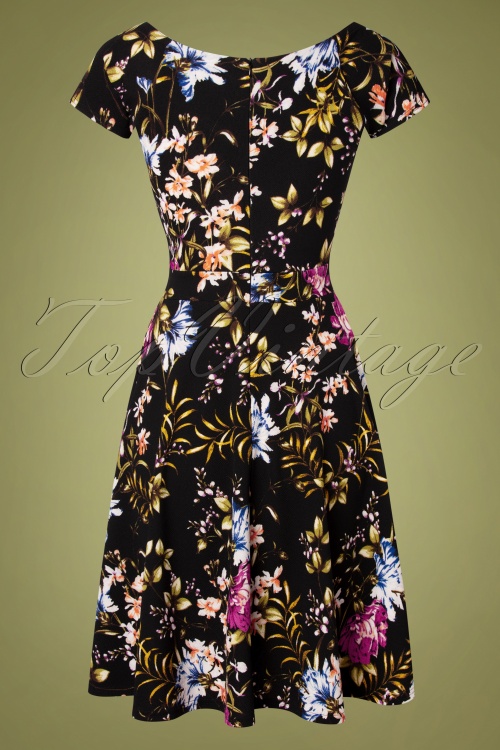 Vintage Chic for Topvintage - Adalyn Blumen-Swing-Kleid in Schwarz 5