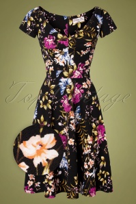 Vintage Chic for Topvintage - Adalyn Blumen-Swing-Kleid in Schwarz 2