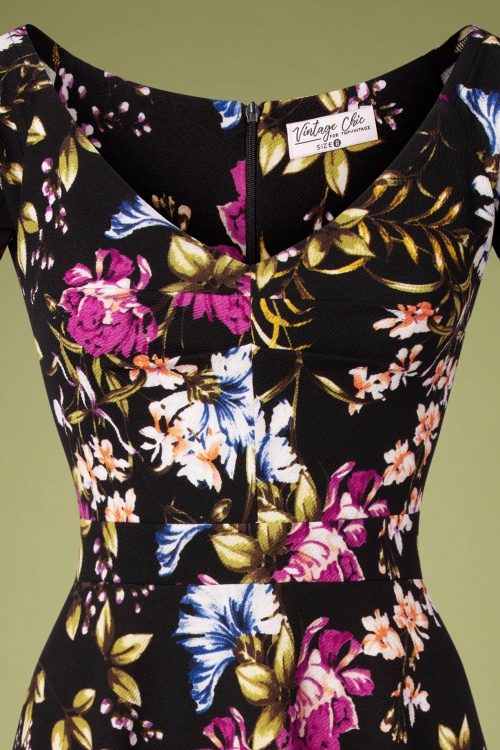 Vintage Chic for Topvintage - Adalyn Floral Swing Dress Années 50 en Noir  3