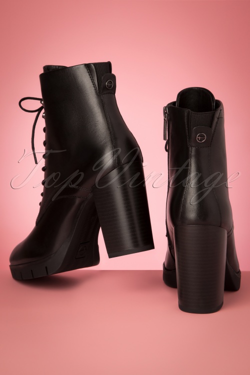 Tamaris - 50s Lorena Lace Up Leather Booties in Black  3
