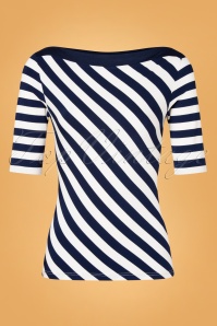 The House of Foxy - 40s Juliana Slash Neck Stripes Top in Navy and Ivory