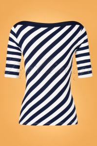 The House of Foxy - 40s Juliana Slash Neck Stripes Top in Navy and Ivory 2