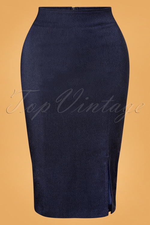 Steady Clothing - Cora Pencil Skirt Années 50 en Bleu Jean
