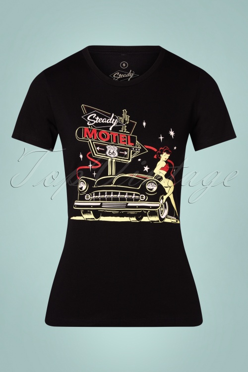 Steady Clothing - 50s Sunset On 66 Girls T-Shirt in Black