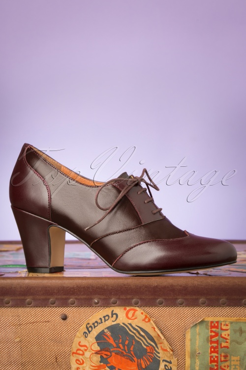 Topvintage Boutique Collection - 40s Back In The Day Leather Shoe Booties in Wine