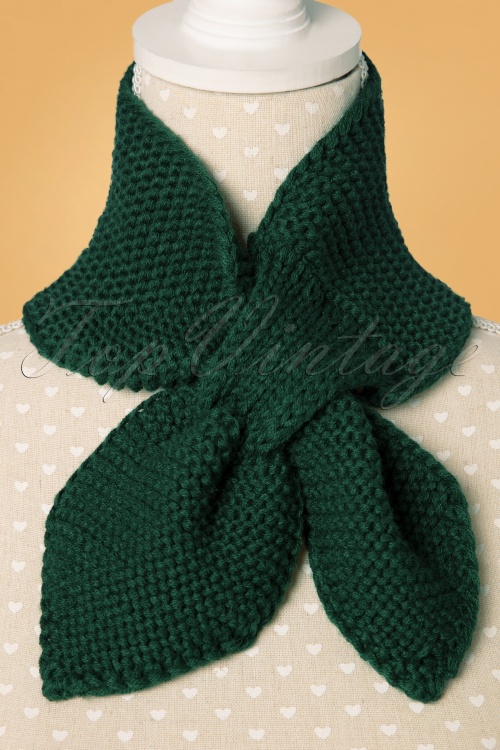 Banned Retro - 50s Fru Fru Knitted Scarf in Forest Green