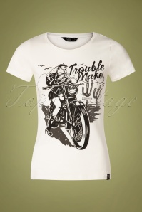 Queen Kerosin - 50s Trouble Maker T-Shirt in Off-White