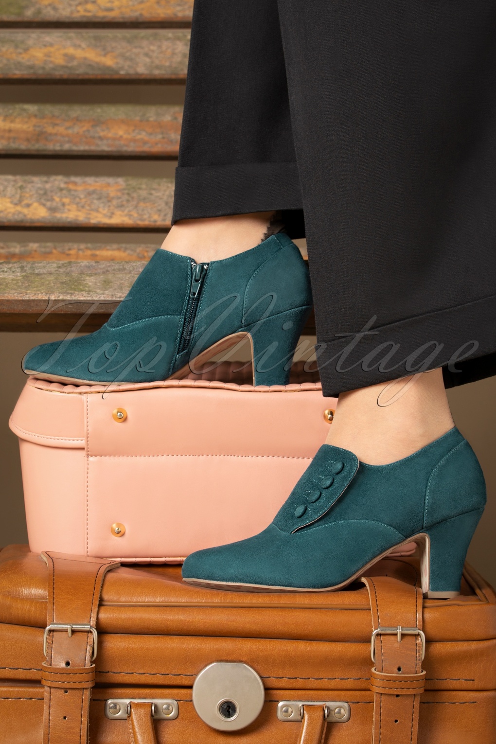 40s Ava Right On Time Shoe Booties in Teal