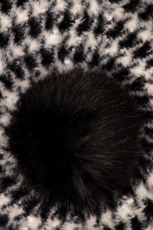 Amici - Ceci Houndstooth Pompom baret in zwart en wit 2