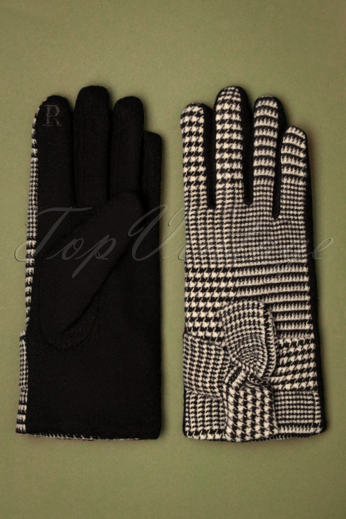 Amici - 50s Vivien Houndstooth Wool Gloves in Black