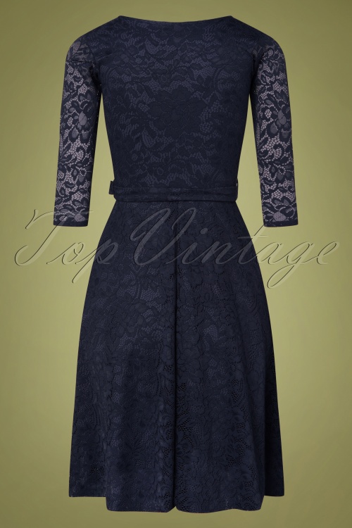 Vintage Chic for Topvintage - Myra Lace Tea jurk in marineblauw 3