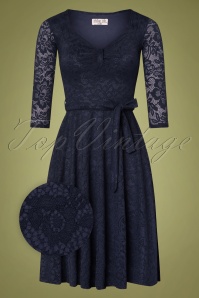 Vintage Chic for Topvintage - Myra Lace Tea jurk in marineblauw