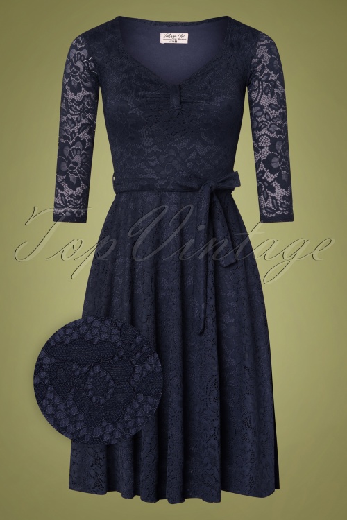 Vintage Chic for Topvintage - Myra Lace Tea jurk in marineblauw