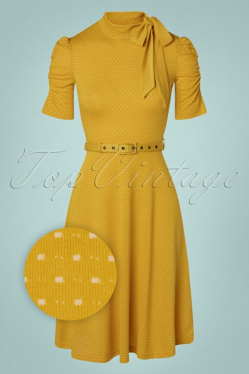 Vixen - 50s Posie Polkadot Swing Dress in Mustard