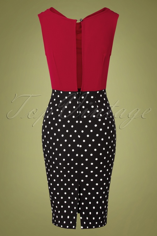 Steady Clothing - Ramona Polkadot Wiggle jurk in rood en zwart 2