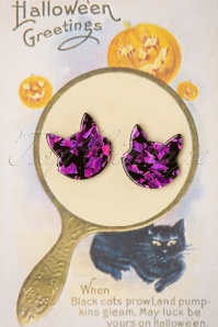 Erstwilder - Cat Head Chunky Glitter Stud Earrings en Violet