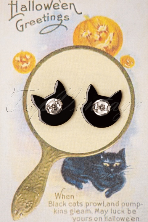 Erstwilder - Exclusief bij TopVintage ~ Cat Head oorstekers in zwart 3