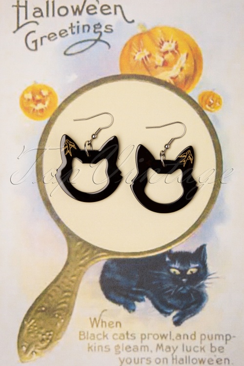 Erstwilder - Cat Head Drop Earrings in Black