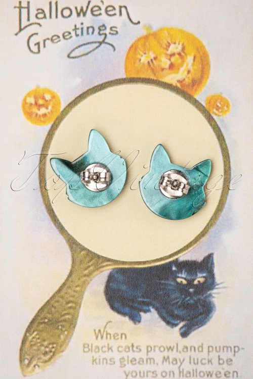 Erstwilder - Cat Head Glitter Stud Earrings in Green 3