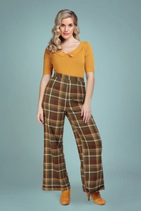 Collectif Clothing - 40s Baylee Mosshill Check Trousers in Brown