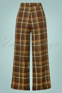Collectif Clothing - Baylee Mosshill Check Trousers Années 40 en Brun 4