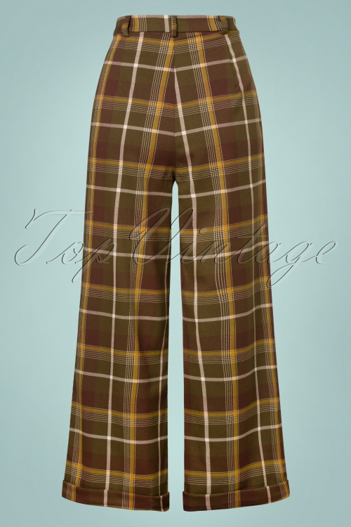 Collectif Clothing - 40s Baylee Mosshill Check Trousers in Brown 4