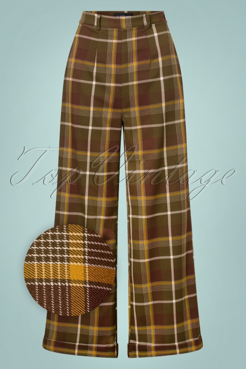 Collectif Clothing - 40s Baylee Mosshill Check Trousers in Brown 2