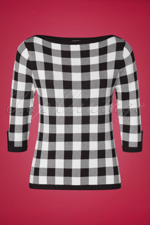 50s Knitted Check Jumper in Black and Ivory