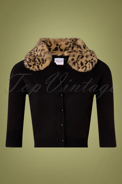 Banned Retro - 50s Fluffy Leopard Cardigan in Black