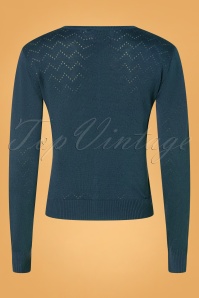 Banned Retro - 50s Pointelle Zigzag Cardigan in Petrol Blue 2