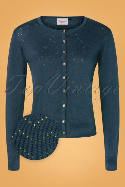 Banned Retro - 50s Pointelle Zigzag Cardigan in Petrol Blue