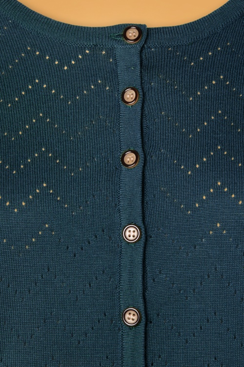 Banned Retro - 50s Pointelle Zigzag Cardigan in Petrol Blue 3