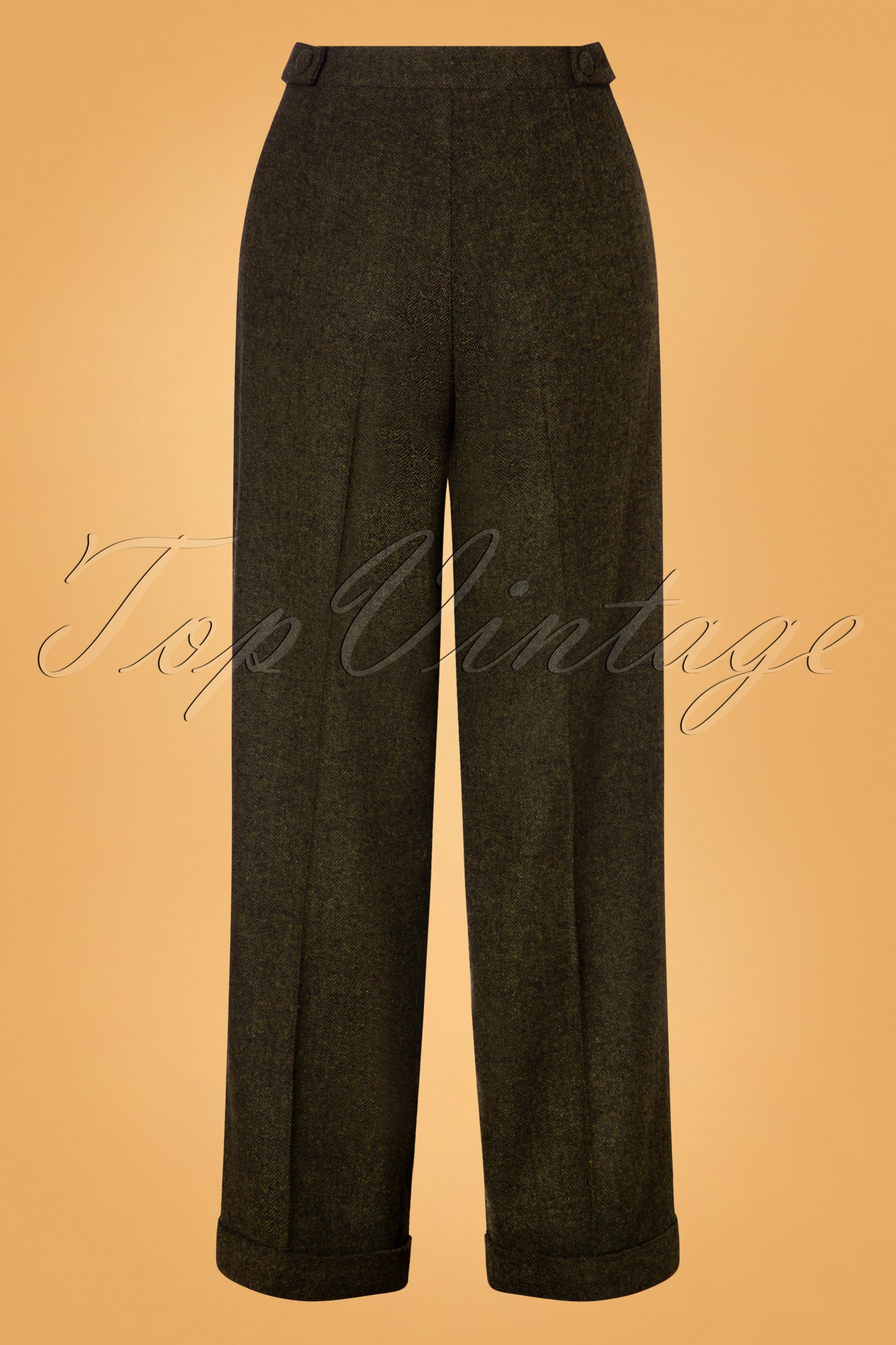 Banned Retro - Button side broek in groen 2