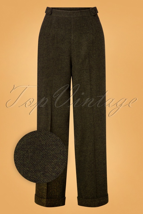 Banned Retro - 40s Button Side Trousers in Green