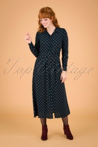 Topvintage Boutique Collection - Exclusief bij Topvintage ~ Adriana Swingjurk met lange mouwen en bloemen in donkerblauw