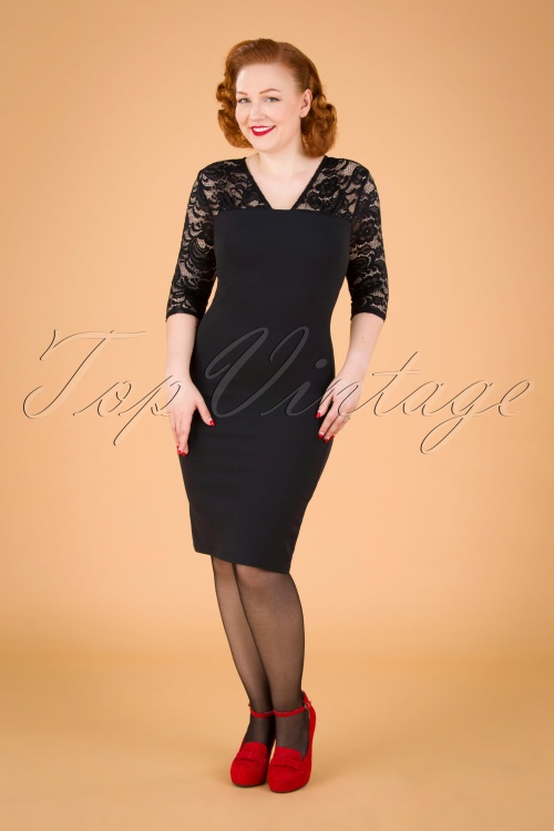 Vintage Chic for Topvintage - Ryleigh Lace Pencil Dress Années 50 en Noir  2