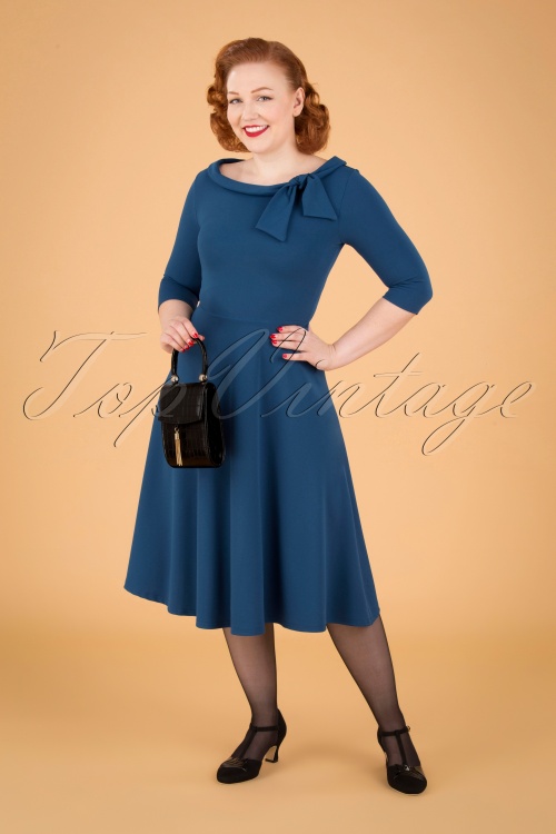 Vintage Chic for Topvintage - Beverly Swing-Kleid in Blaugrün