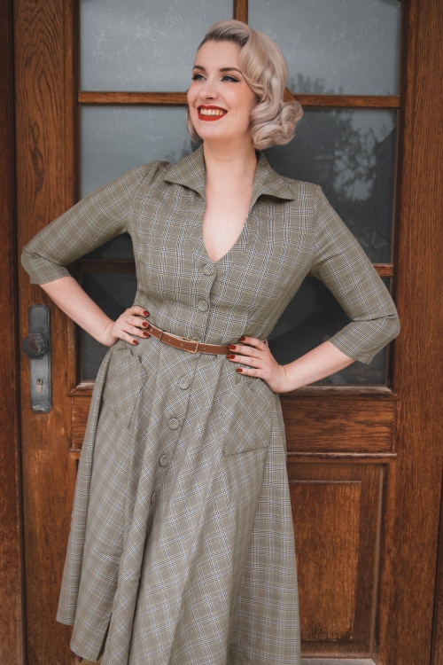 Vixen - 50s Barbara Check Swing Dress in Grey