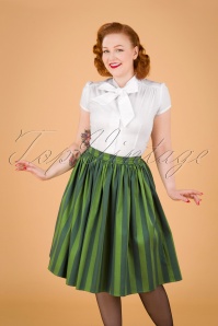 Collectif Clothing - 50s Jasmine Garden Stripe Swing Skirt in Green