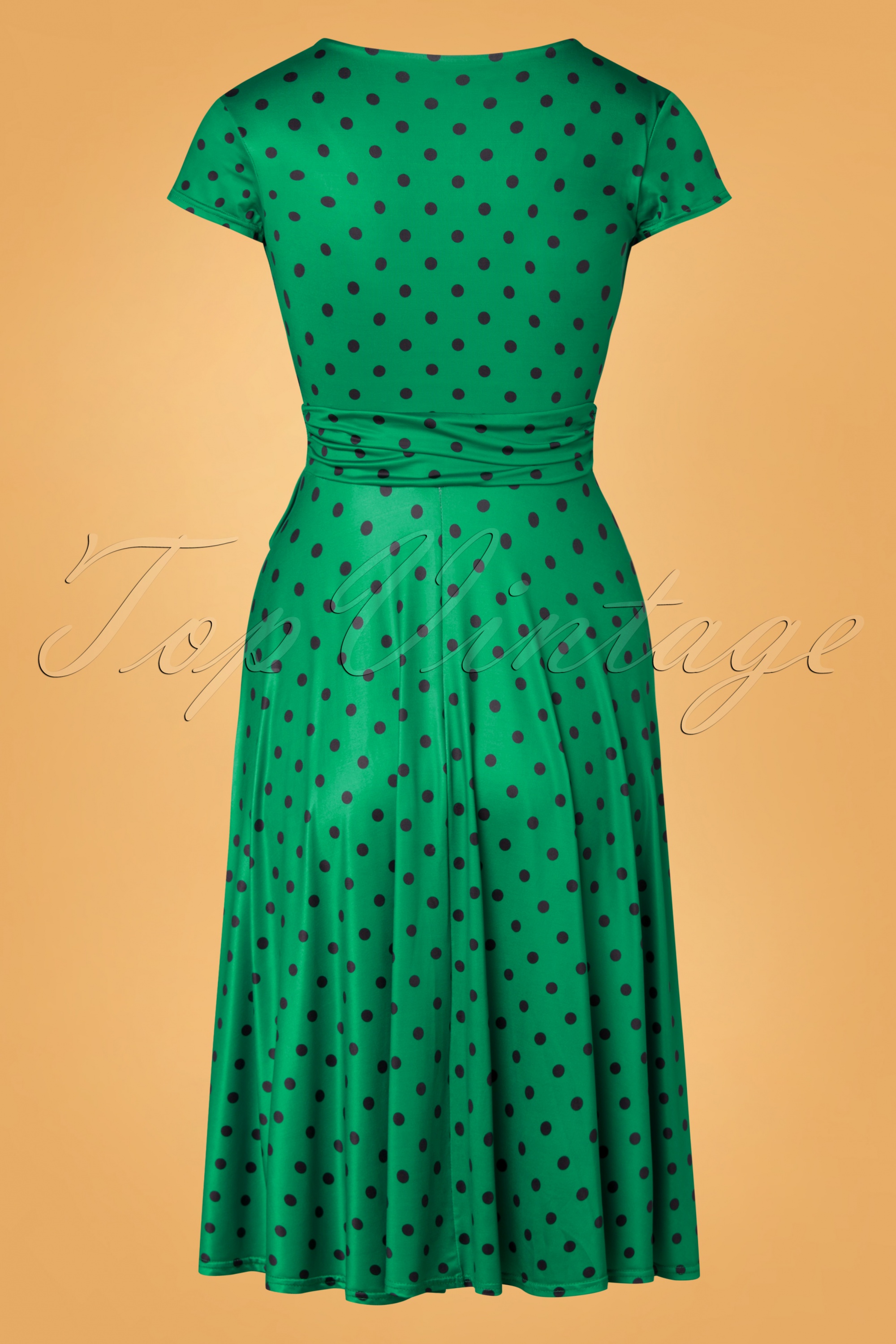 Vintage Chic for Topvintage - Caryl swingjurk met polkadots in smaragdgroen 2