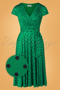 Vintage Chic for Topvintage - Caryl swingjurk met polkadots in smaragdgroen
