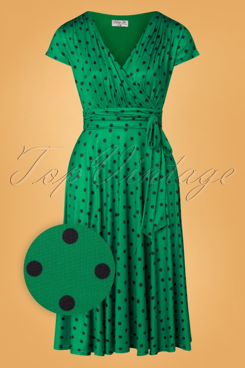Vintage Chic for Topvintage - Caryl swingjurk met polkadots in smaragdgroen