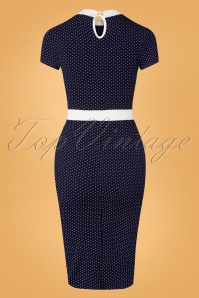 Topvintage Boutique Collection - 60s Dora Dots Pencil Dress in Navy 2